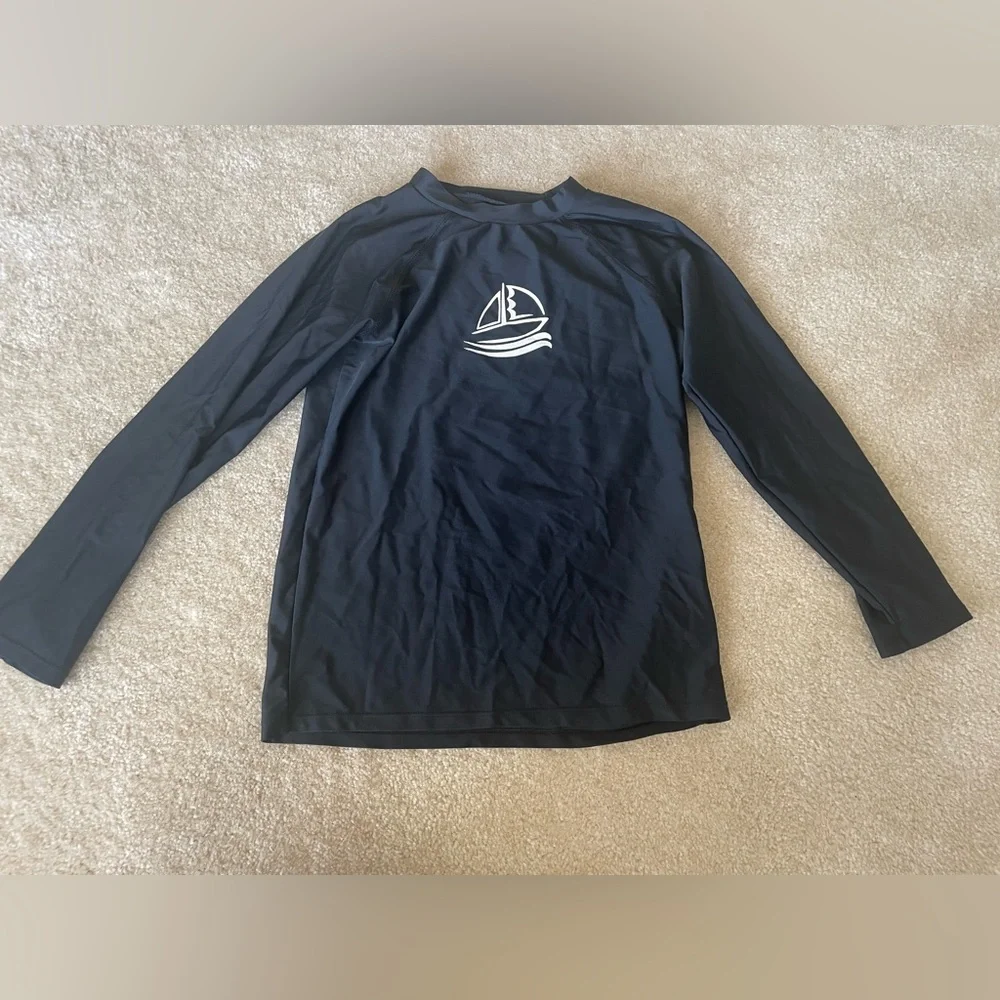 Black Long Sleeve Swim‎ Shirt rash Guard. Boy size L